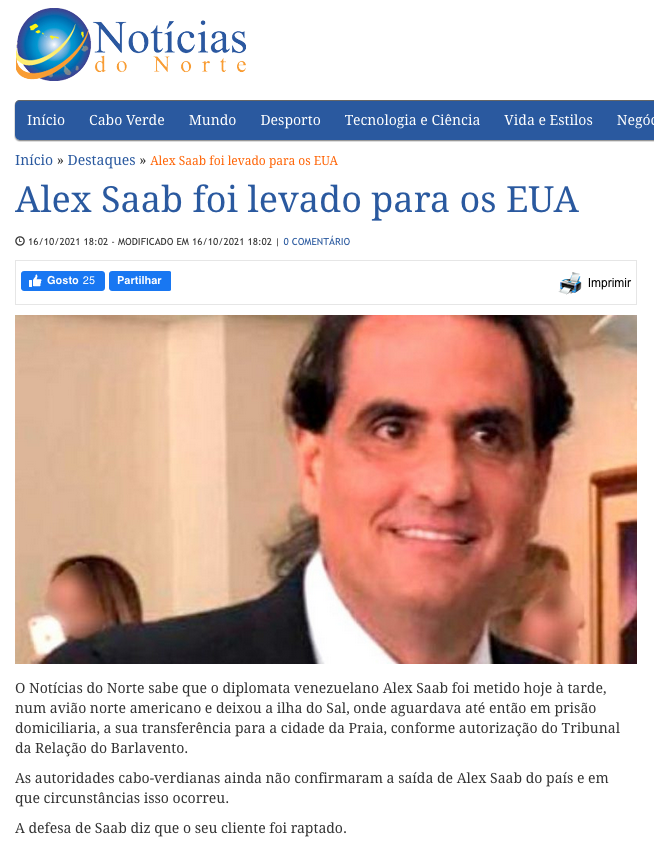 Alex Saab fue extraditado a EEUU, según medios de Cabo Verde