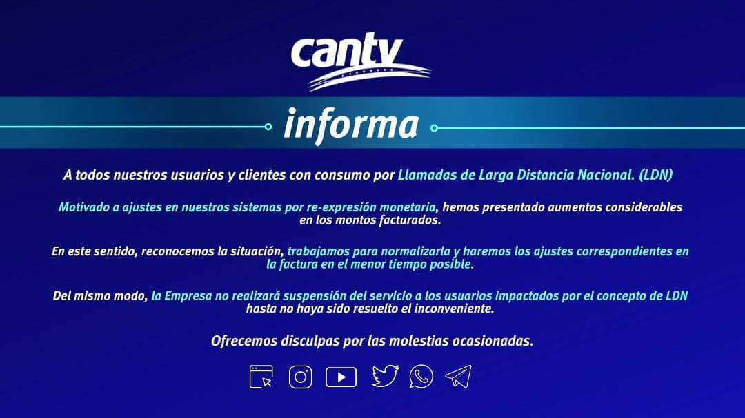 Cantv no suspenderá servicio a clientes con facturas inusualmente elevadas por llamadas de larga distancia nacional