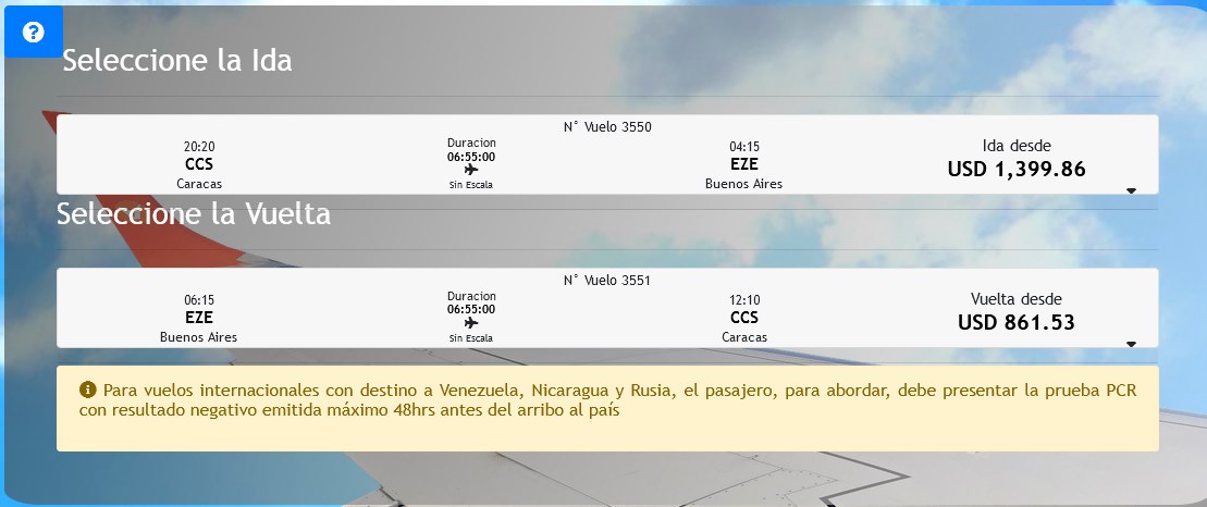 Conviasa difunde itinerarios de vuelos especiales desde y hacia Argentina (+tarifas)