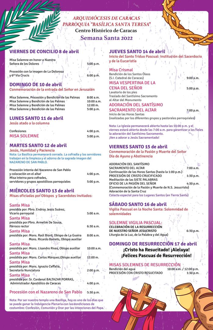 Conoce el cronograma de la Basílica Santa Teresa por Semana Santa