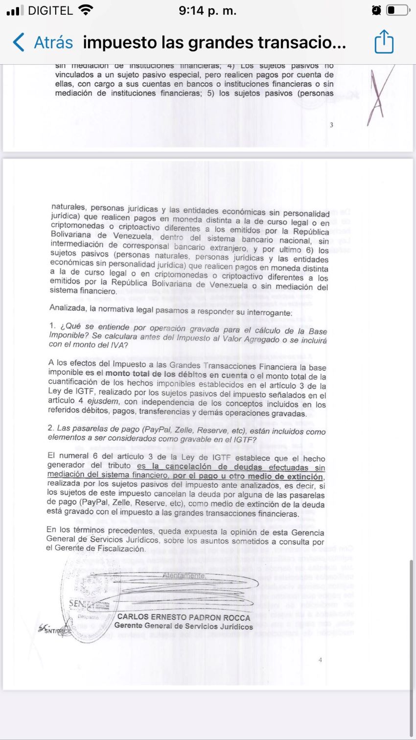 Seniat aclaró que pagos a través de PayPal, Zelle y otras plataformas digitales sí pagan el IGTF