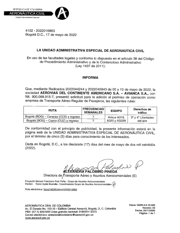 Avianca anticipa cambio de ciclo político y pide autorización para restablecer vuelos a Venezuela (+ detalles)