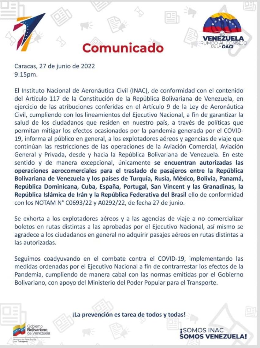 INAC incluye a Brasil entre los 12 destinos internacionales autorizados