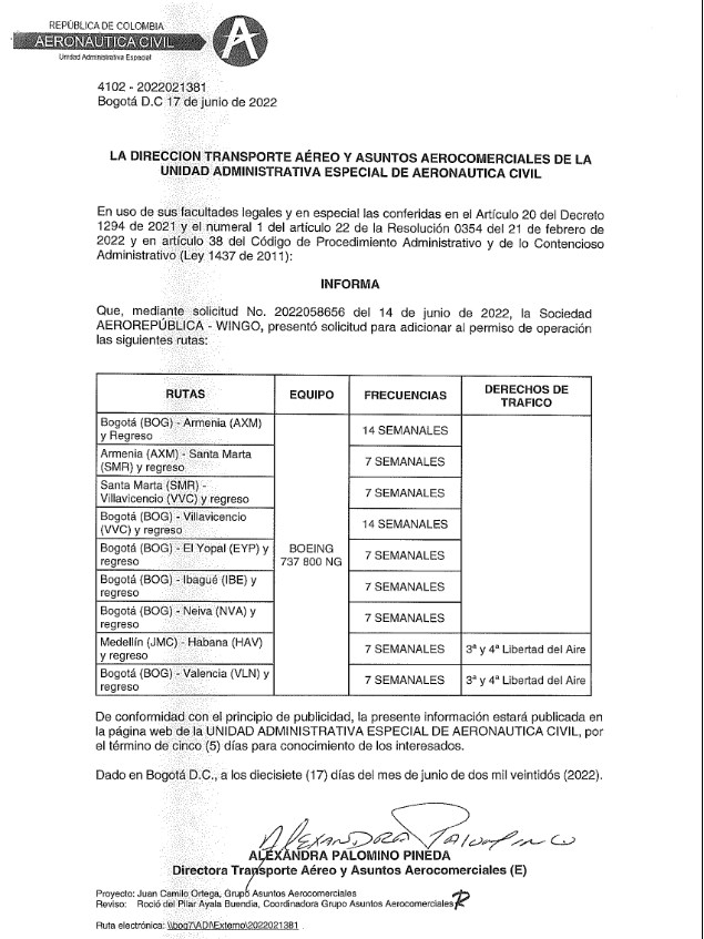 La aerolínea colombiana Wingo solicitó autorización para reactivar la ruta hacia Venezuela