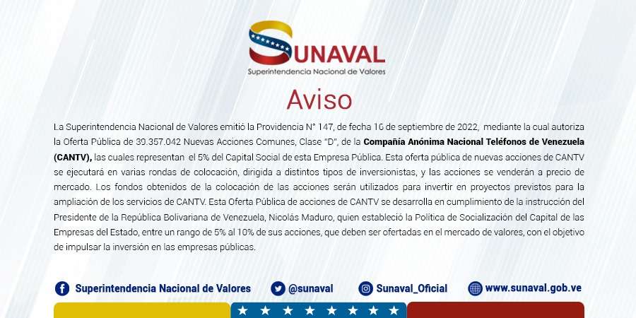 El #21Sep inicia la colocación del 5% de las acciones de CANTV, informó Delcy Rodríguez