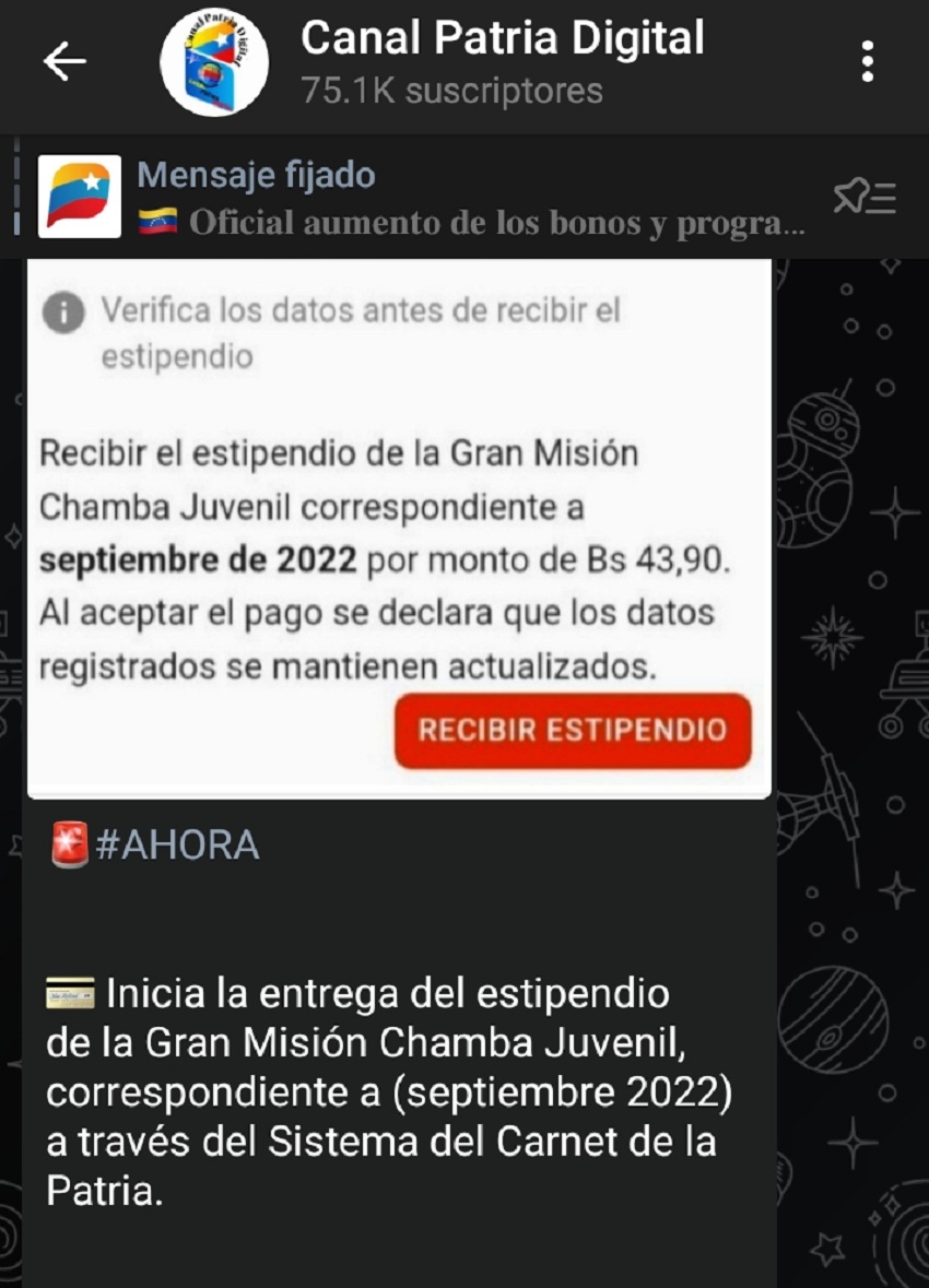 Comienza el pago del estipendio de la Gran Misión «Chamba Juvenil» por el sistema Patria (+monto)