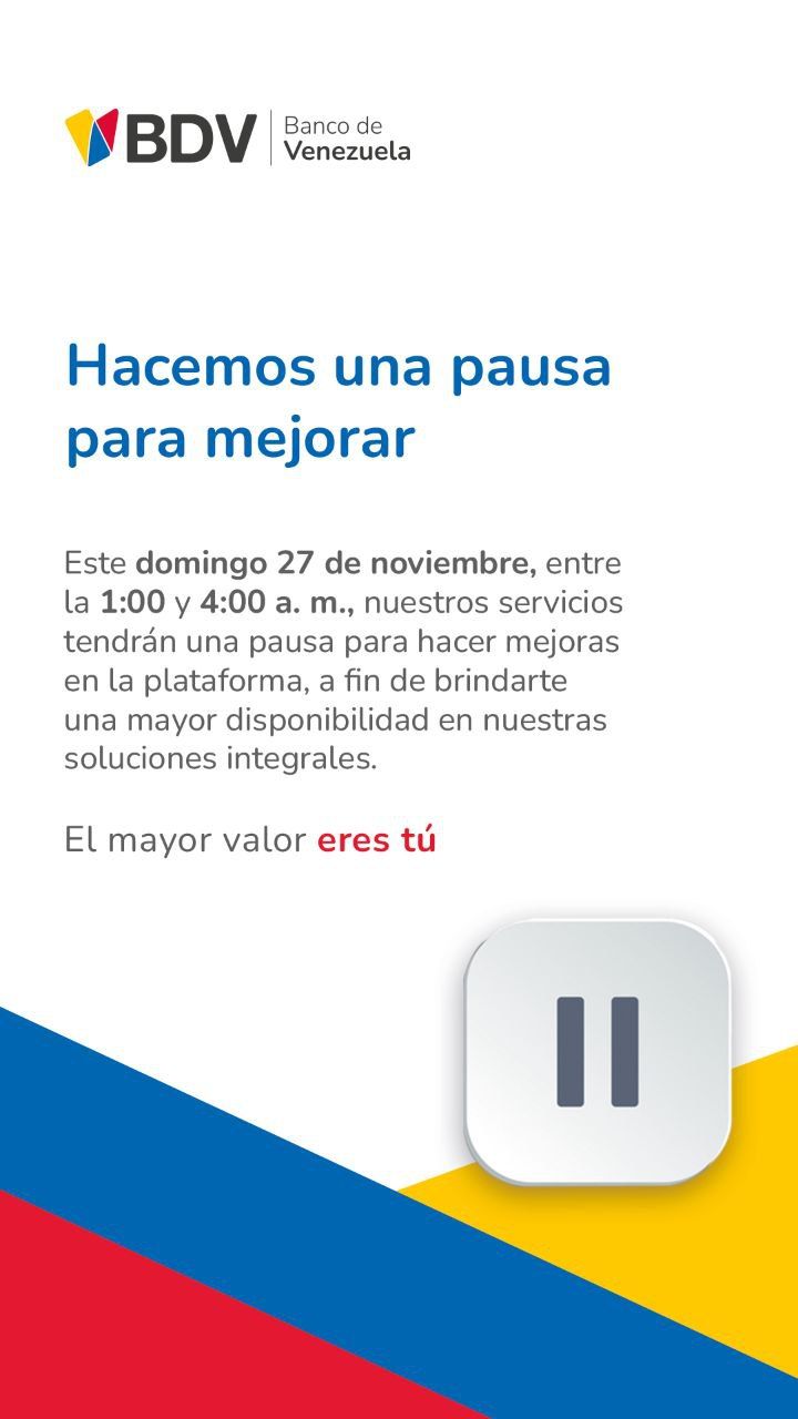 Banco de Venezuela realizará una pausa en su plataforma este domingo #27Nov (+horario)