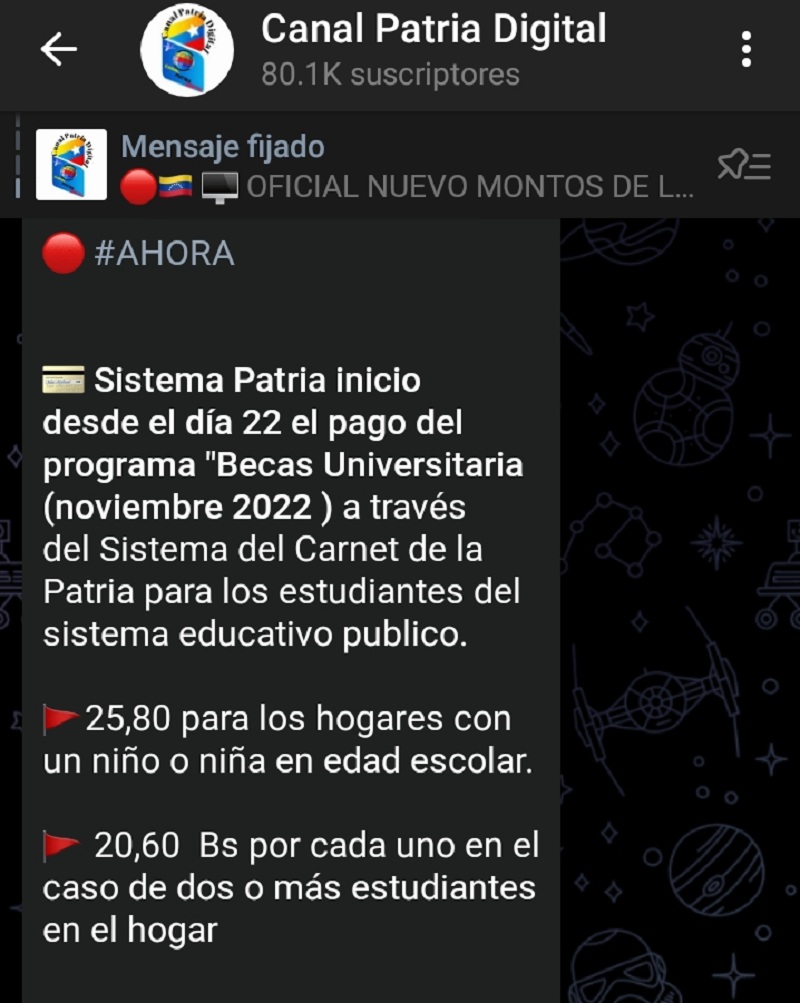 Pago del programa "Beca Universitaria" de noviembre de 2022