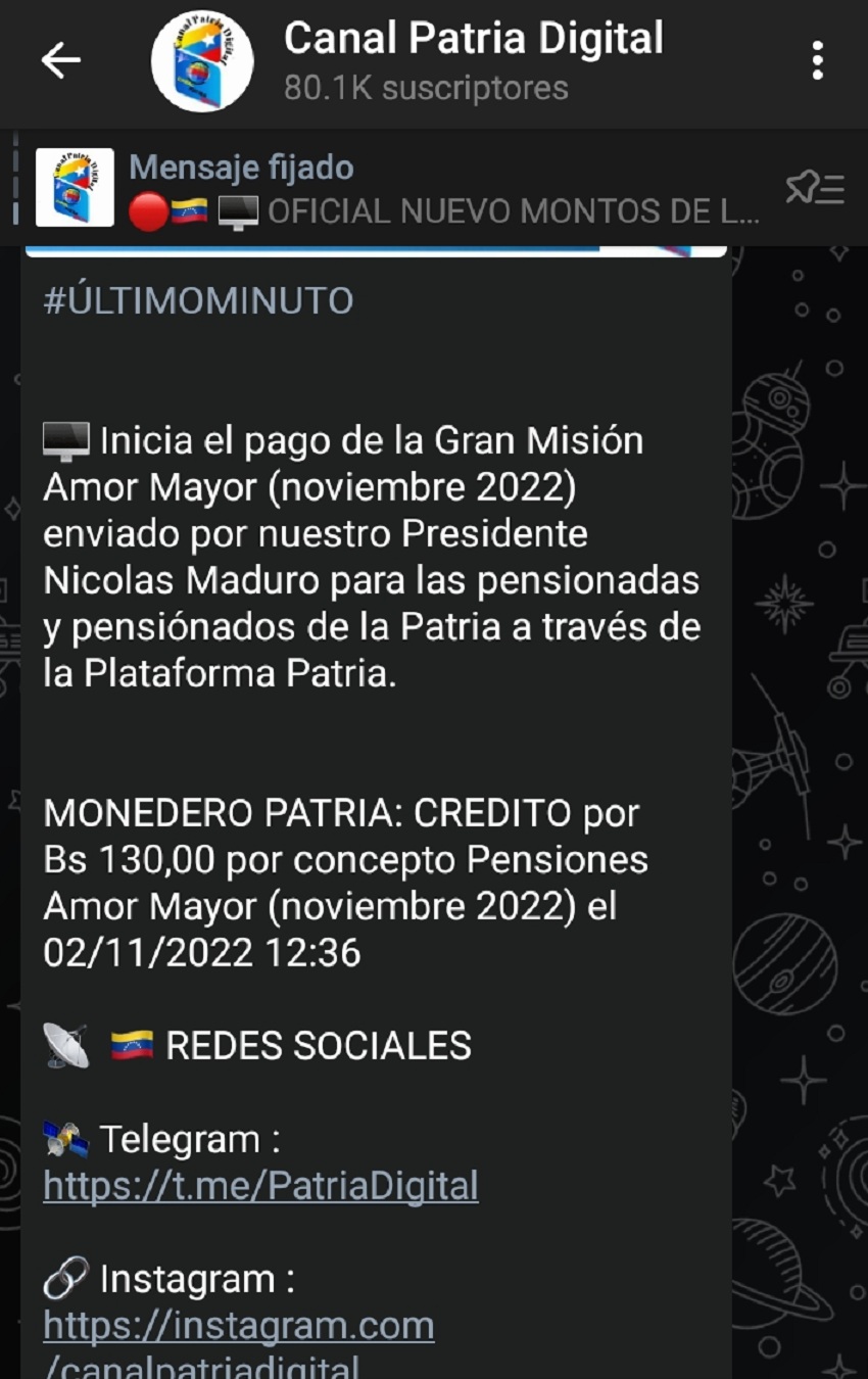 Comienza el pago de la «Gran Misión Amor Mayor» de noviembre por el sistema Patria (+monto)