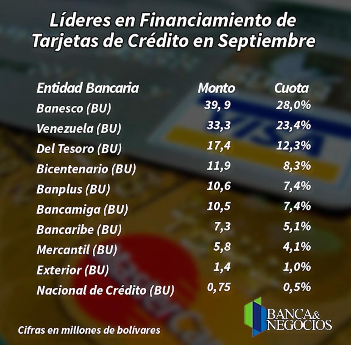 Financiamiento de las tarjetas de crédito está altamente concentrado en los 10 bancos líderes