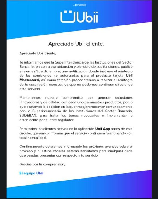 Acata sanción: Ubii Pagos reintegrará comisiones y montos de suscripción mensual a clientes con Tarjeta Mastercard