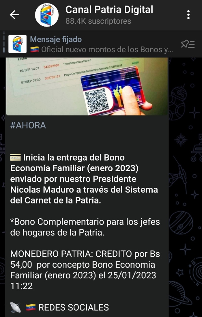 Otra ayuda: Inició la entrega del bono «Economía Familiar» para los jefes de hogares de la Patria (+monto)