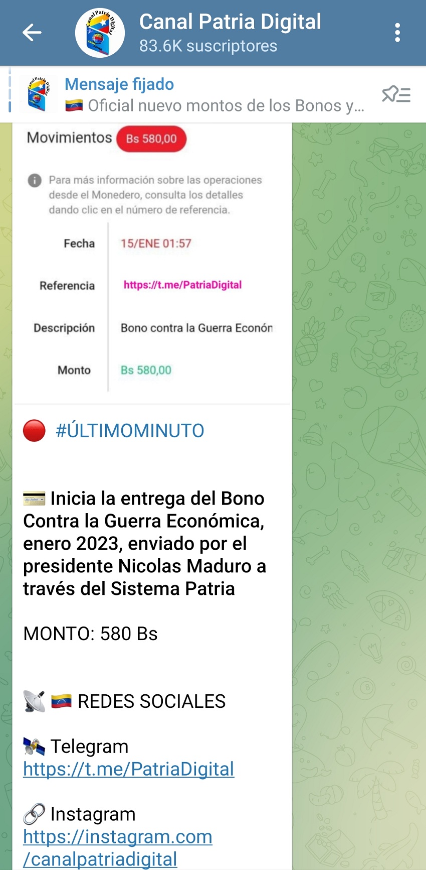 Bono Contra la Guerra Económica enero 2023