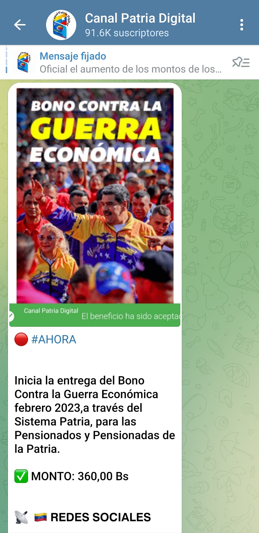 Entregan el bono «Contra la Guerra Económica» de febrero para los pensionados (+monto)