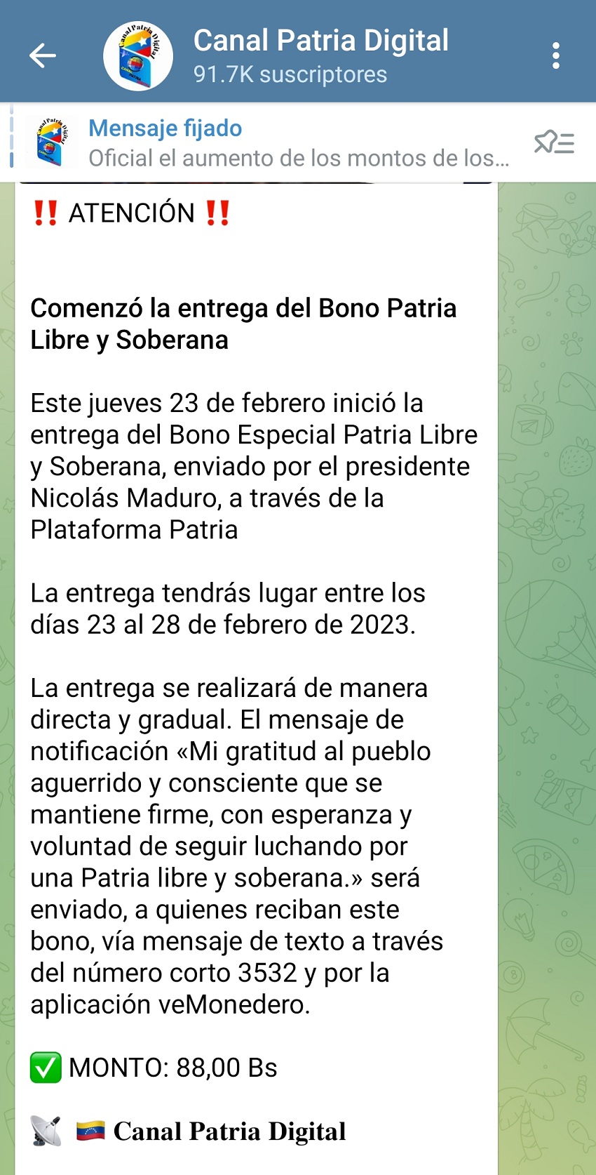 De manera directa y gradual: Entregan el bono «Patria Libre y Soberana» por el sistema Patria (+monto)