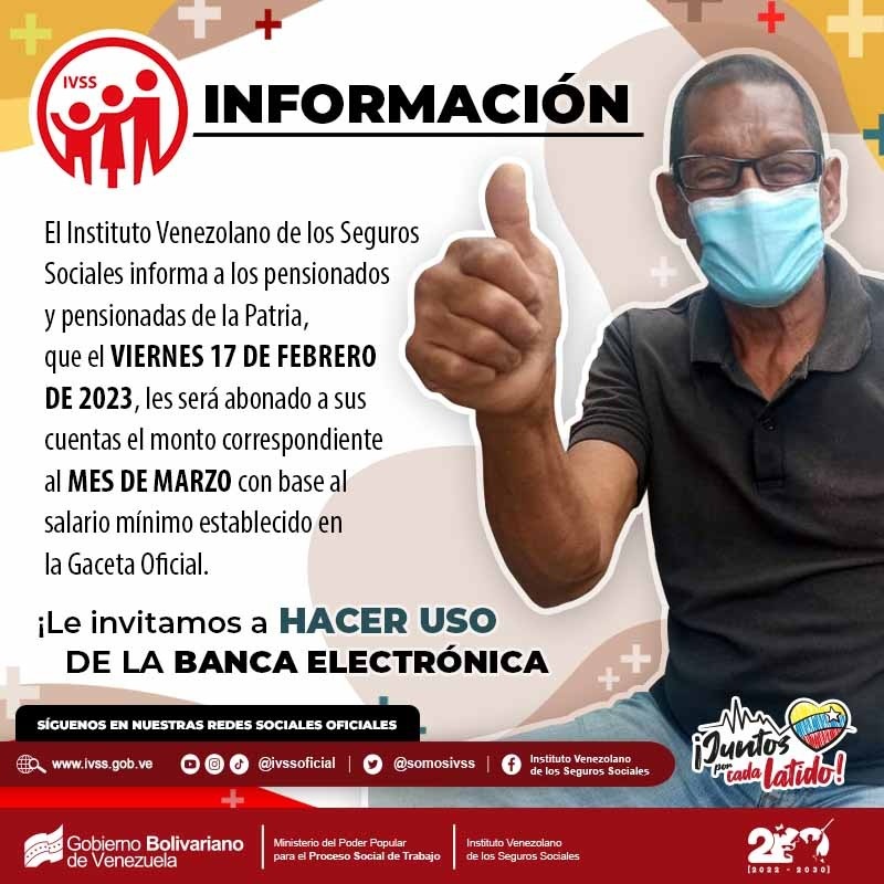 IVSS pagará este #17Feb la pensión correspondiente al mes de marzo de 2023 (+monto)