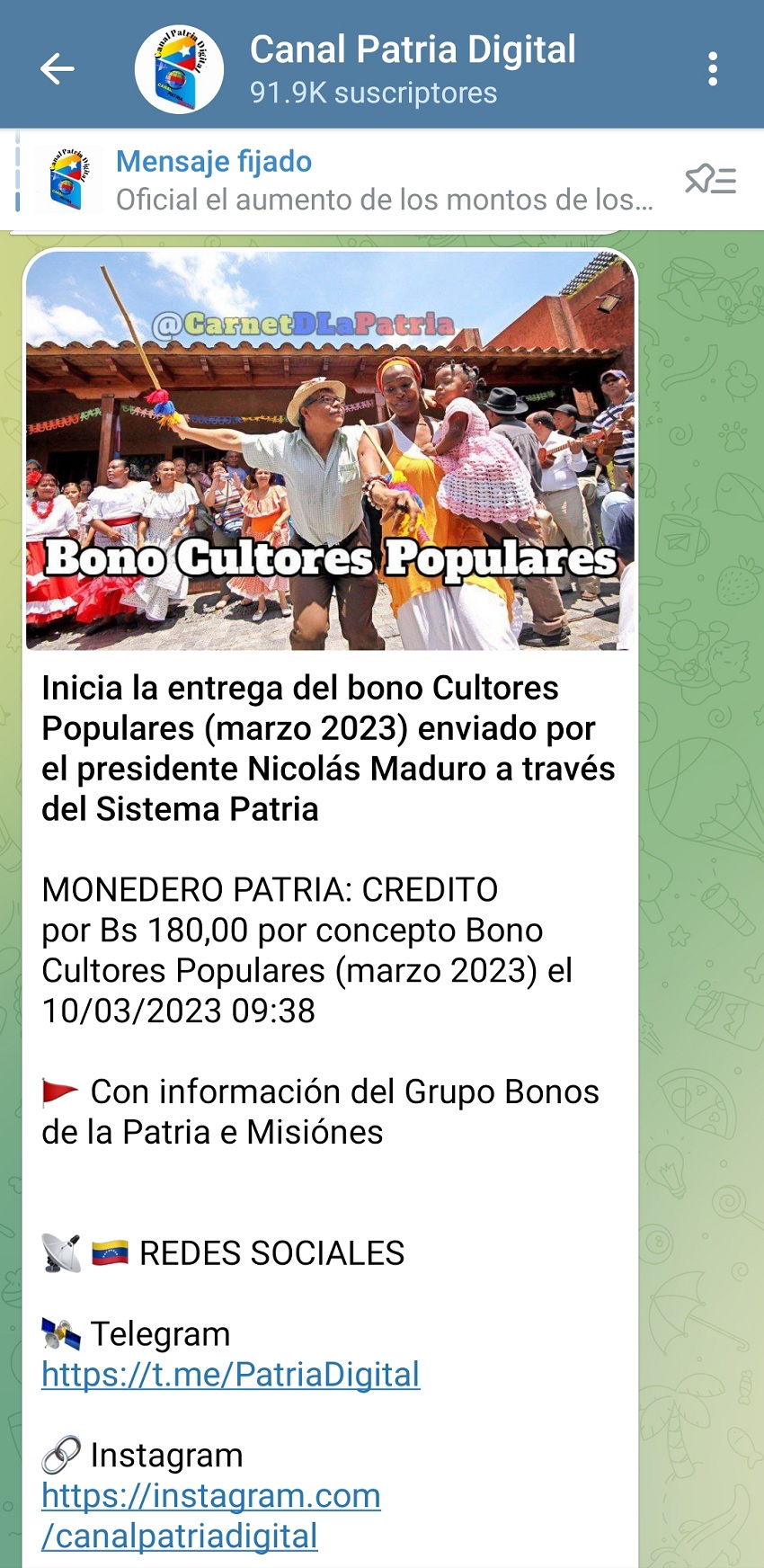 ¿Qué se puede comprar? Inició el pago del bono «Cultores Populares» de marzo por el sistema Patria (+monto)