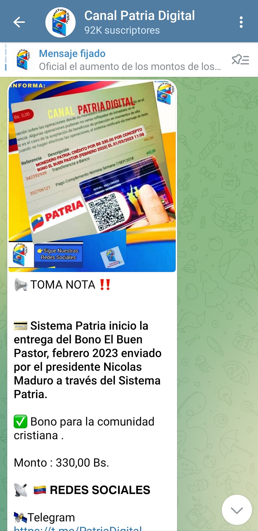 Para la comunidad cristiana: Comenzó la entrega del bono «El Buen Pastor» de febrero por el sistema Patria (+monto)