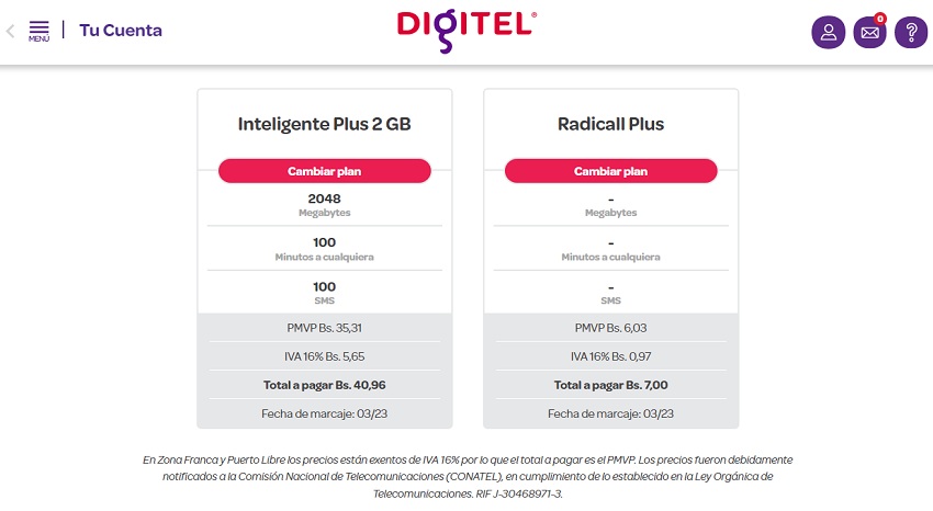 Estas son las tarifas de marzo de los planes de telefonía móvil de Digitel