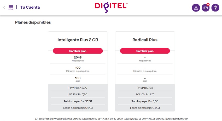 Conozca las tarifas de abril de los planes de telefonía móvil de Digitel