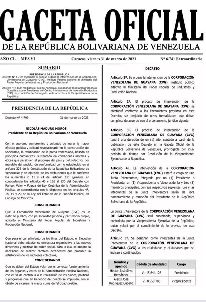 Gobierno designa junta interventora de la CVG en medio de investigaciones por tramas de corrupción