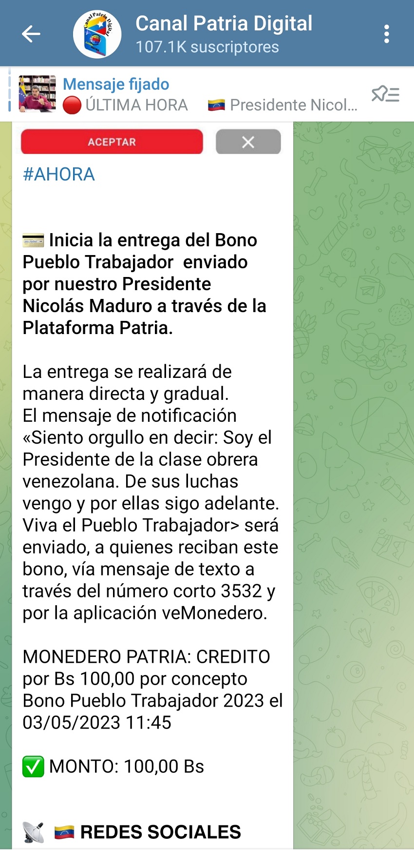 ¿Qué alimentos puede comprar? Inició la entrega del bono «Pueblo Trabajador» por el sistema Patria (+monto)