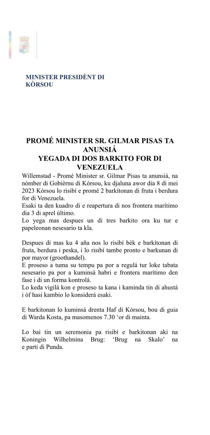 Dos embarcaciones venezolanas con frutas y verduras llegarán a Curazao este #8May (+comunicado)