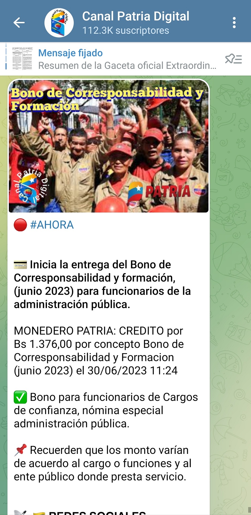 Bono de "Corresponsabilidad y Formación" de junio de 2023