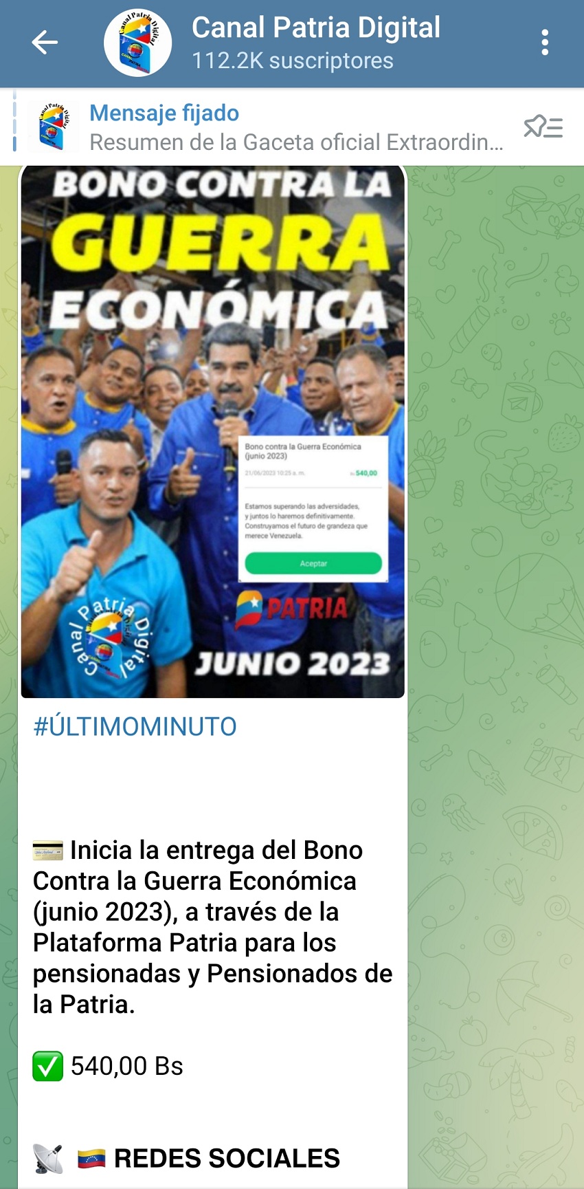 Bono Contra la Guerra Económica para pensionados mes de junio 2023