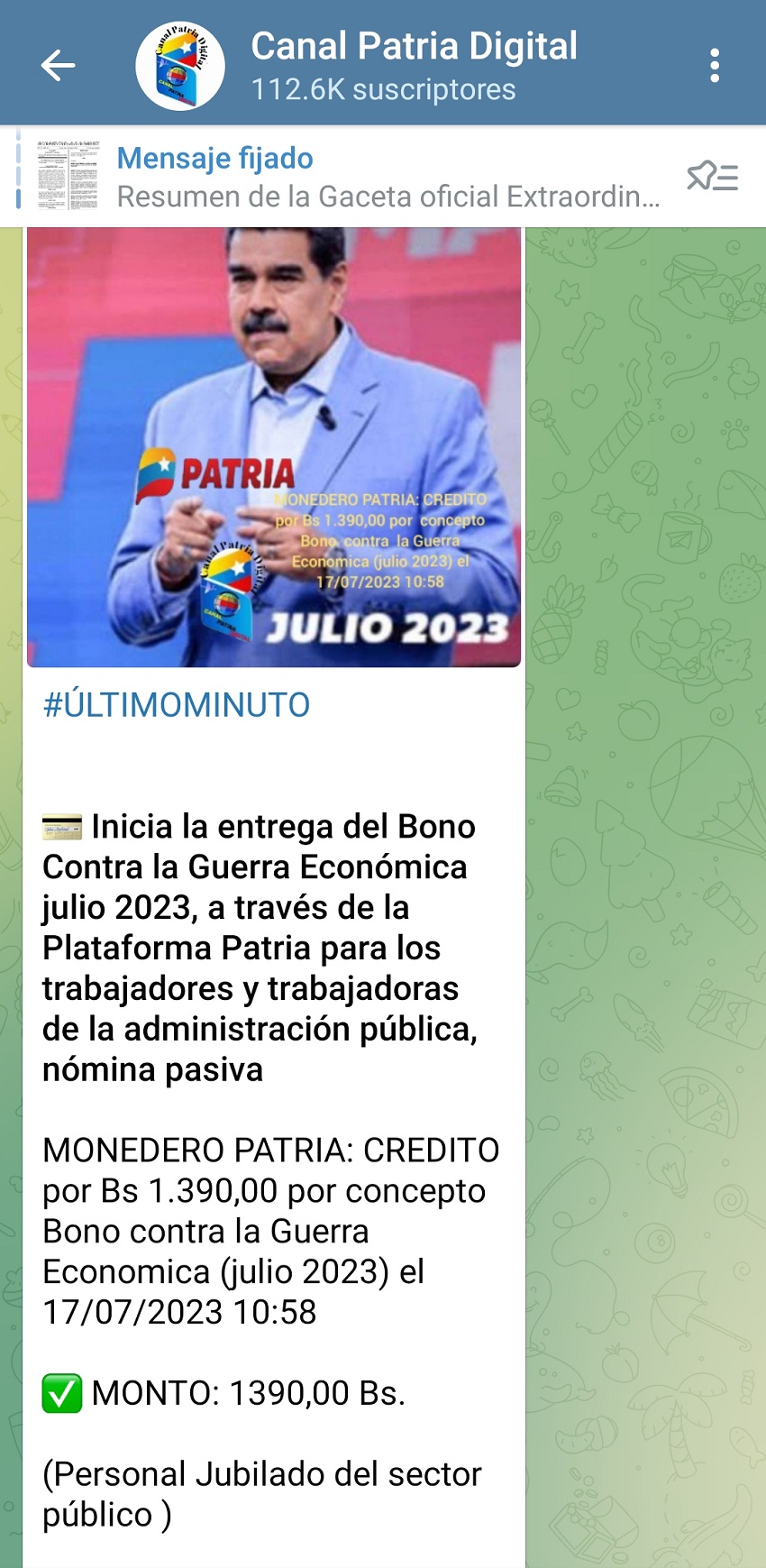 Pagan bono "Contra la Guerra Económica" a jubilados por US$48,58