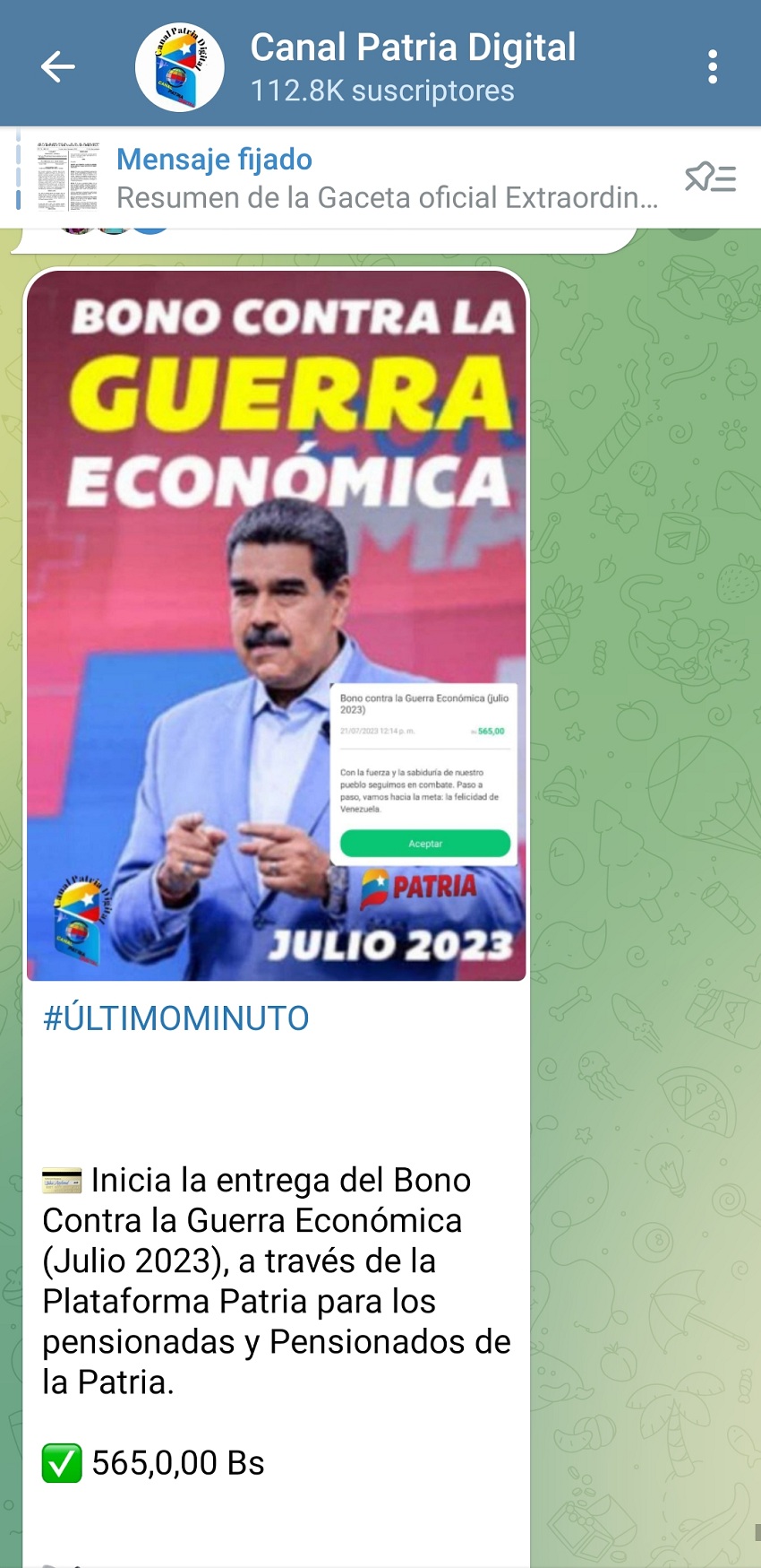 Pensionados reciben el bono "Contra la Guerra Económica" por el sistema Patria