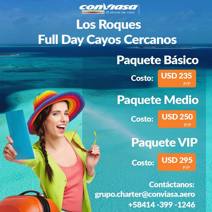 Desde US$235 por persona: Conozca los precios de los paquetes «full day» a Los Roques de Conviasa