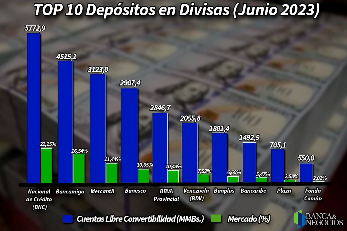 Los depósitos bancarios en divisas crecieron menos que el total de captaciones al cierre de junio.