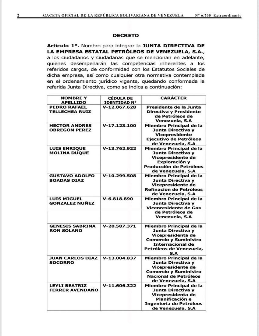 Pedro Tellechea es ratificado como presidente de PDVSA