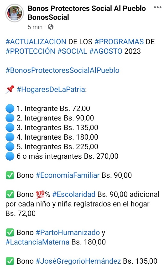 Los nuevos montos de agosto 2023 de los bonos 