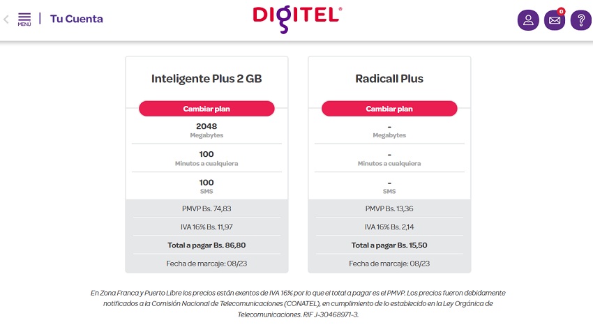 Digitel ajustó las tarifas de los planes de telefonía móvil