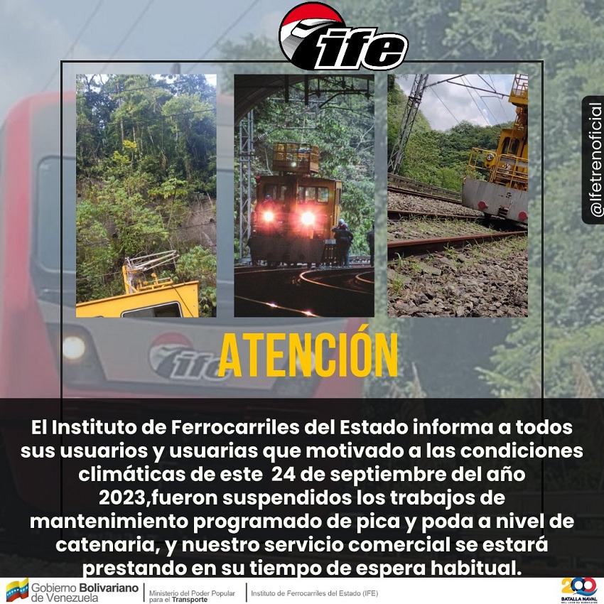 Suspenden por lluvia mantenimiento de vías del ferrocarril