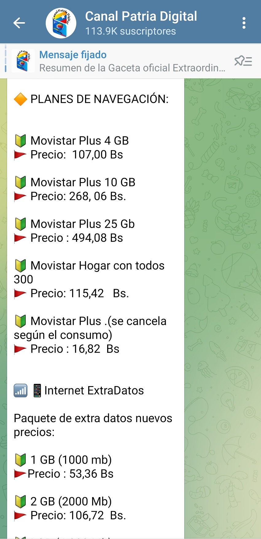 Los precios de planes de navegación y extradatos de Movistar