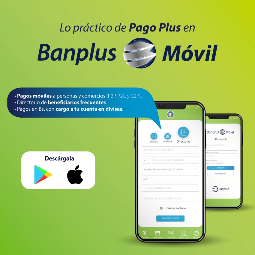 Lo práctico de Pago Plus se suma a Banplus Móvil