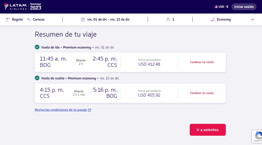 El boleto cuesta US$ 818: Latam Airlines conectará a Bogotá con Caracas desde el #1Dic