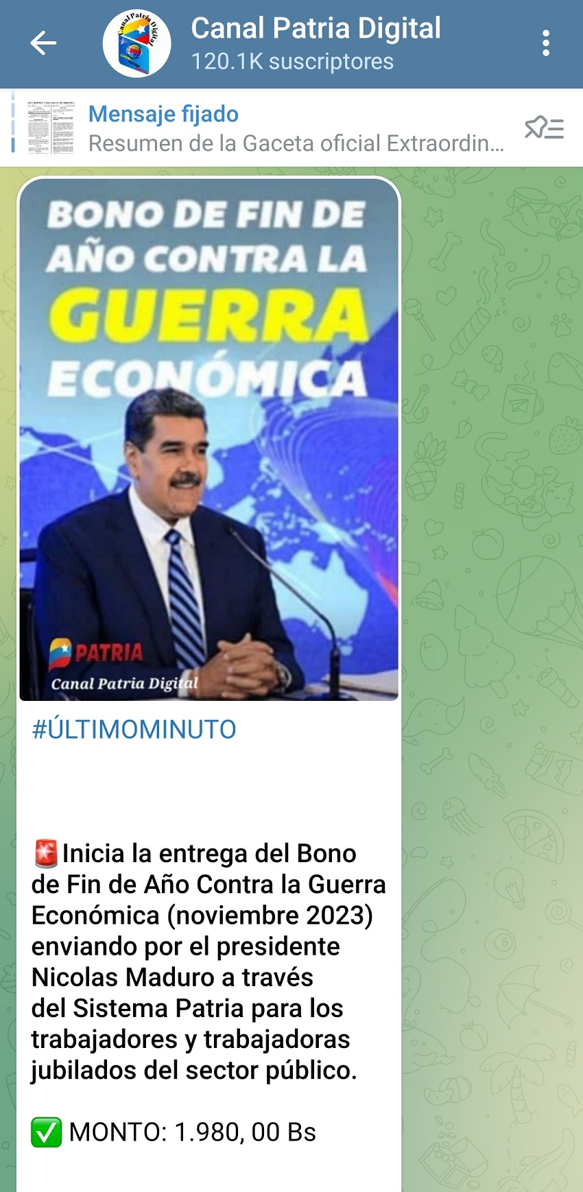 Pagan bono de "Fin de Año Contra la Guerra Económica" por US$ 55