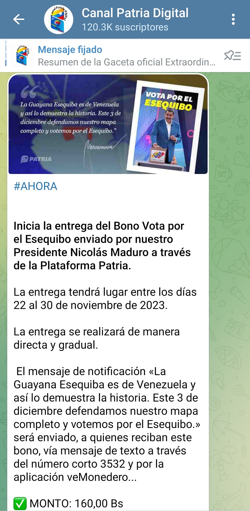 Entregan el bono "Vota por el Esequibo" por US$ 4