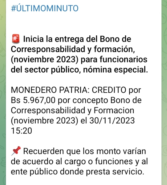 Entregan bono «Corresponsabilidad y Formación» a través de Sistema Patria