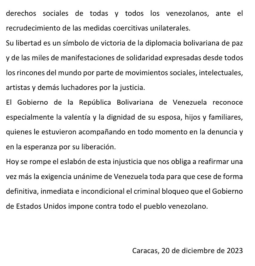 Gobierno venezolano confirma liberación de Alex Saab: «Su libertad es un símbolo de la diplomacia bolivariana»