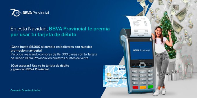Promoción navideña: BBVA Provincial premia por usar la tarjeta de débito