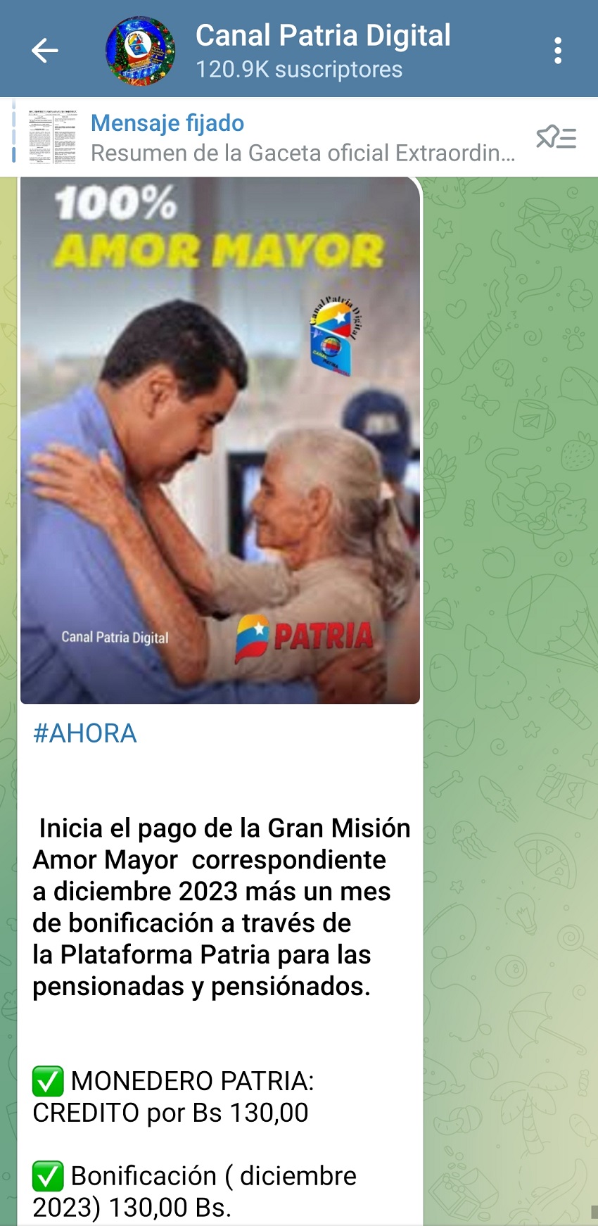 Pagan la "Gran Misión Amor Mayor" de diciembre por US$ 7