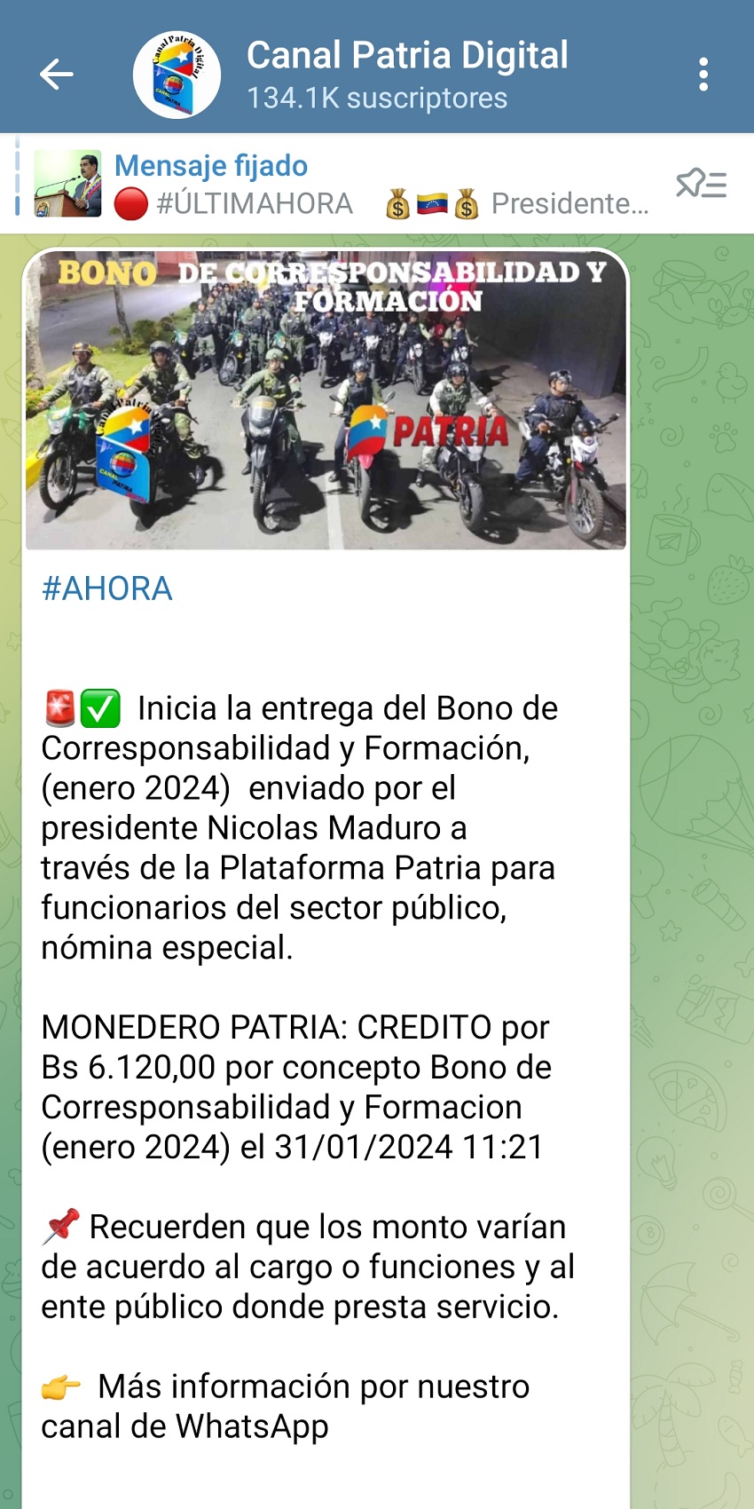 Pagan el bono «Corresponsabilidad y Formación» por US$ 169 a funcionarios públicos de nómina especial