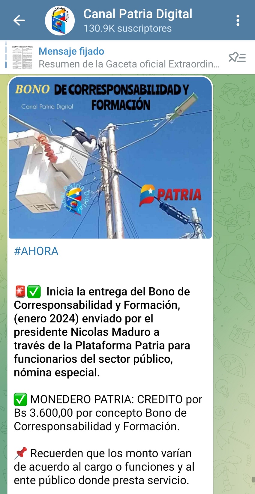 US$ 100: Pagan bono de «Corresponsabilidad y Formación» a funcionarios públicos de nómina especial