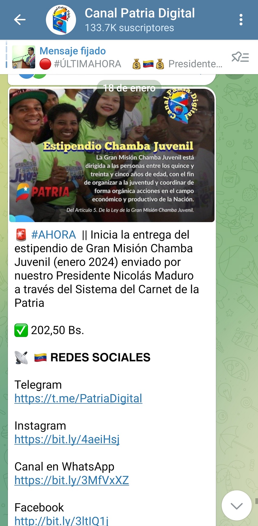 Pagan el estipendio "Somos Venezuela" y "Chamba Juvenil": El monto otorgado equivale a US$ 5