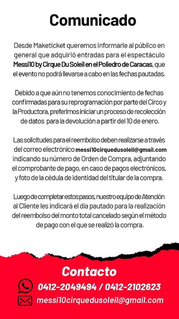 Espectáculo «Messi 10» del Cirque Du Soleil fue suspendido: Reembolsarán el costo total de la entrada (+detalles)